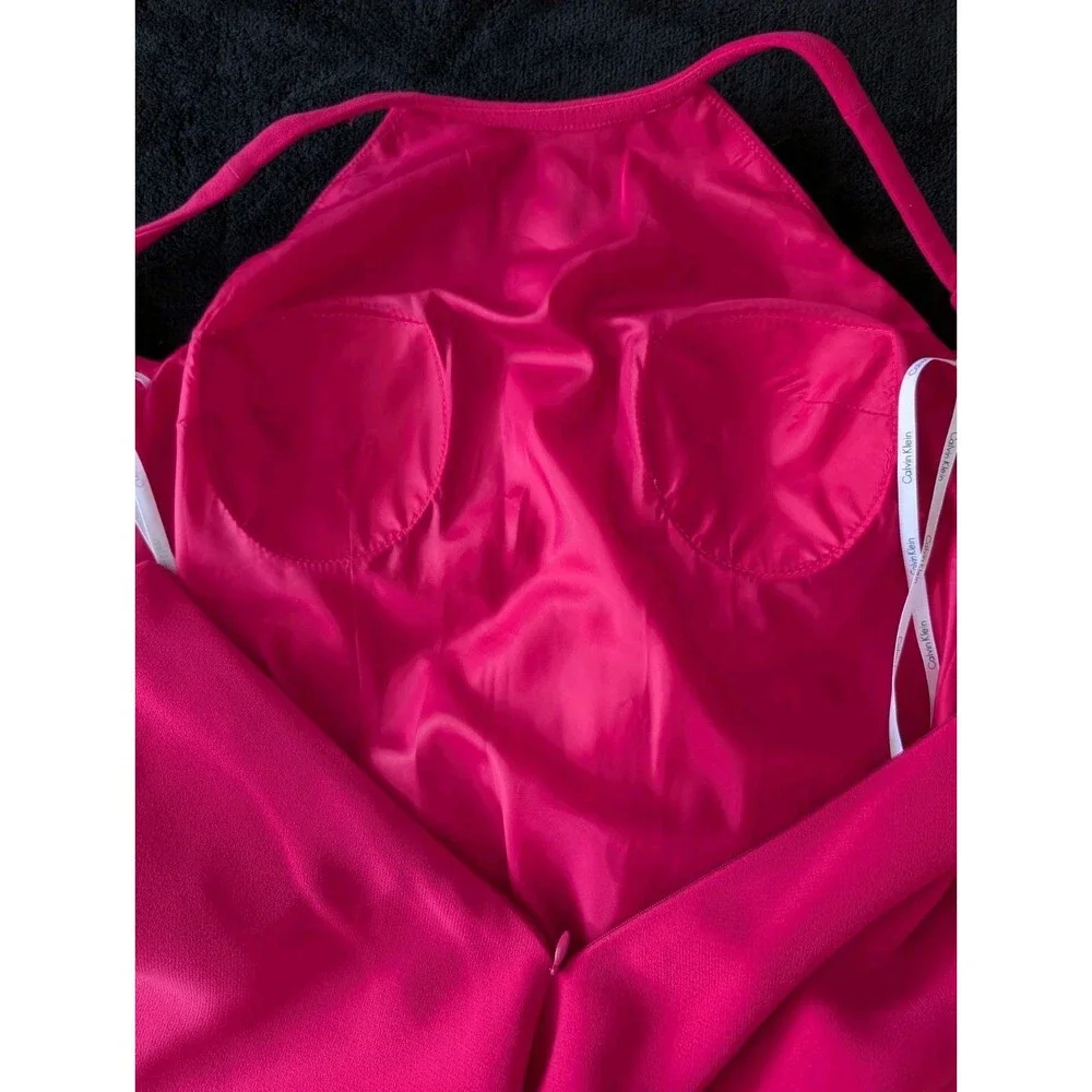 Calvin Klein High Neck Halter Sleek Pink Backless Formal Maxi Dress Gown Size 4 - Picture 9 of 13